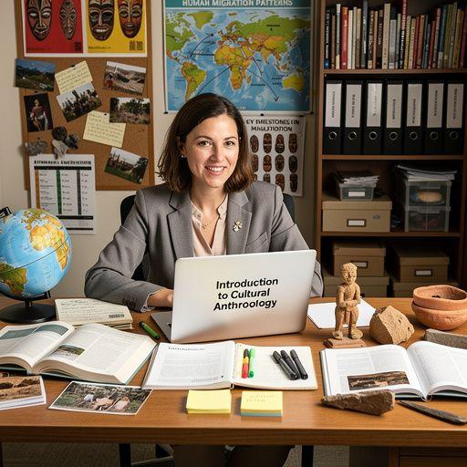 Egy könyvespolc, tele antropológiai és kulturális tanulmányokkal, különböző nyelveken.